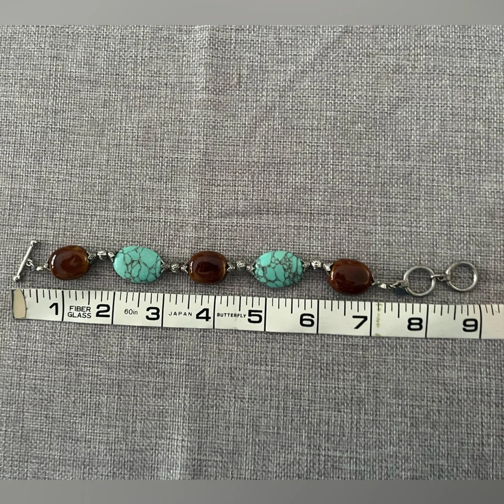 Premier Designs Turquoise & Brown Beaded Necklace & Bracelet